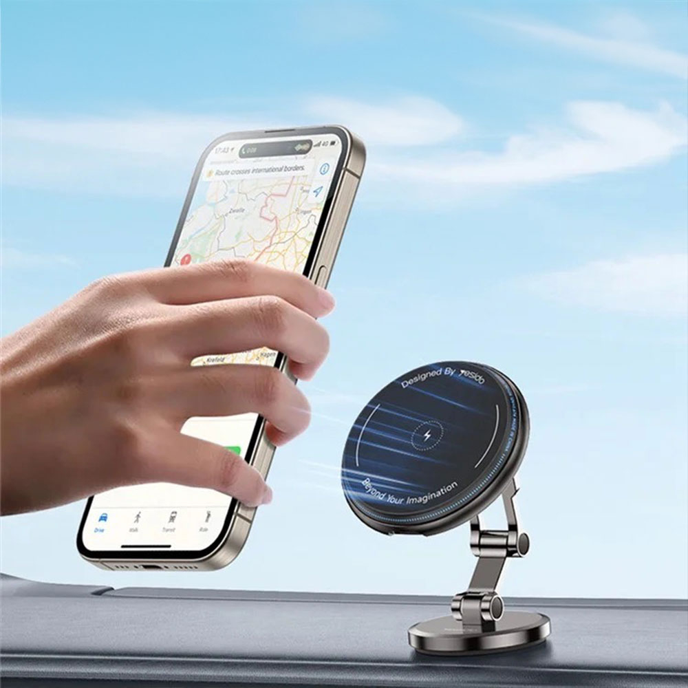 (15W) Selbstklebende MagSafe Auto KFZ Ladegerät Halterung Faltbarer Dashboard Smartphone Ständer - Silber