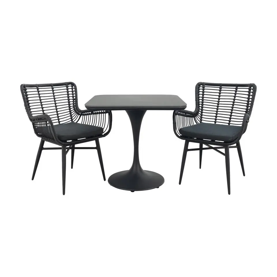 Jasmine/Toscara bistroset 80x80 cm. - Zwart/Keramiek