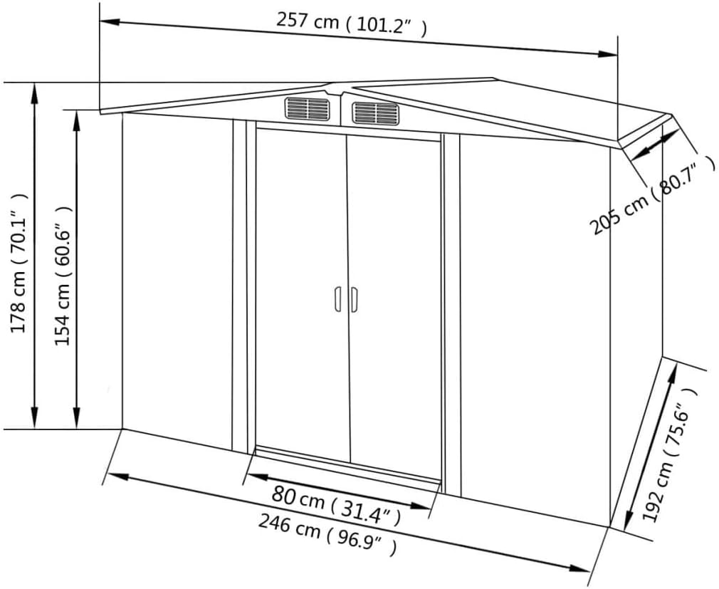 vidaXL Gerätehaus Metall 257x205x178cm Schuppen Gartenhaus Geräteschuppen