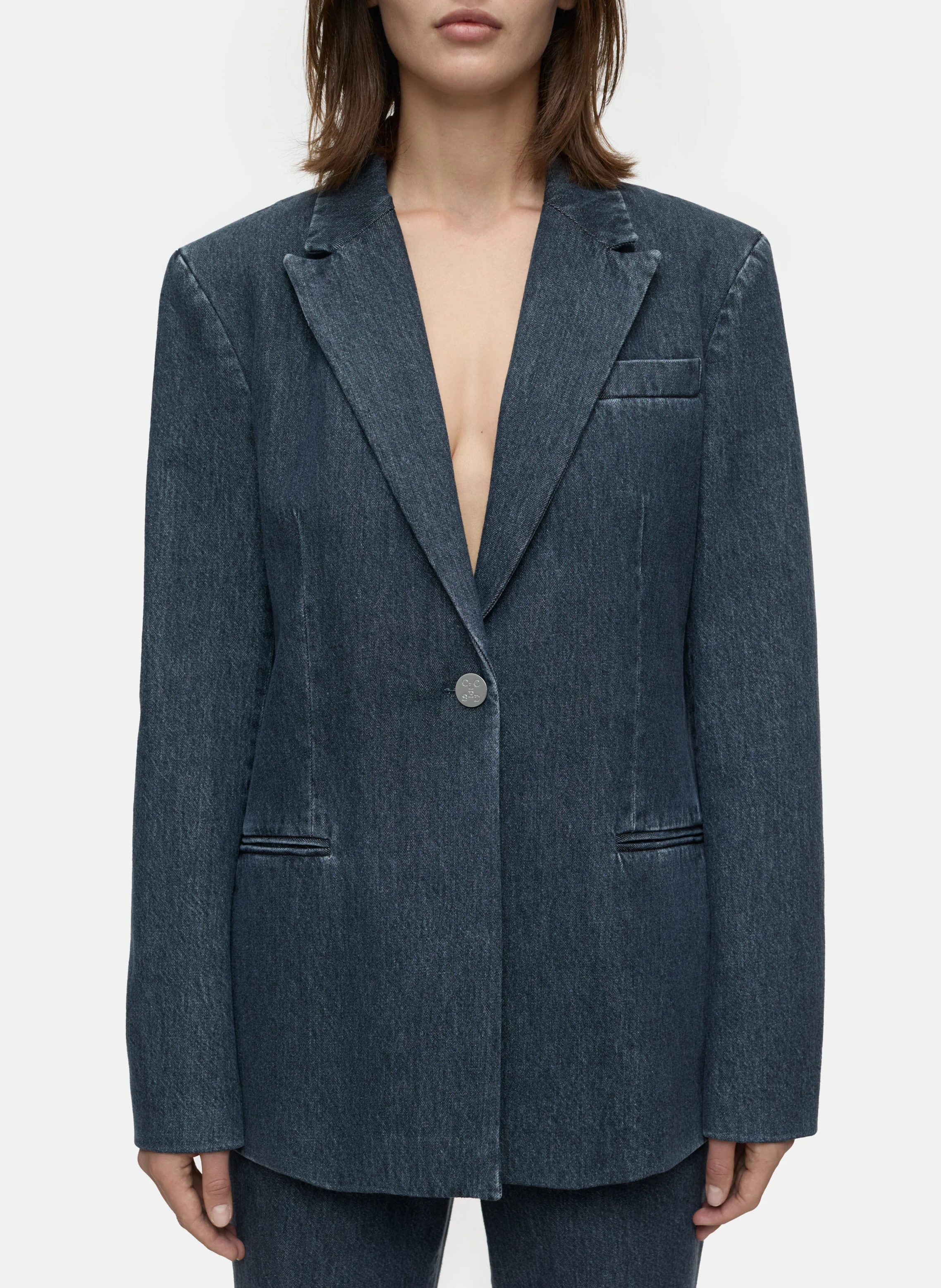 Blazer cintré en denim de coton | Bleu