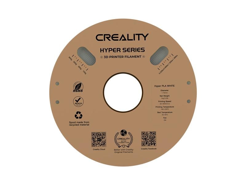 Creality Filament PLA Hyper, Weiss, 1.75 mm, 1 kg Hochwertiges 1.75 mm PLA Hyper Filament für 3D Drucker