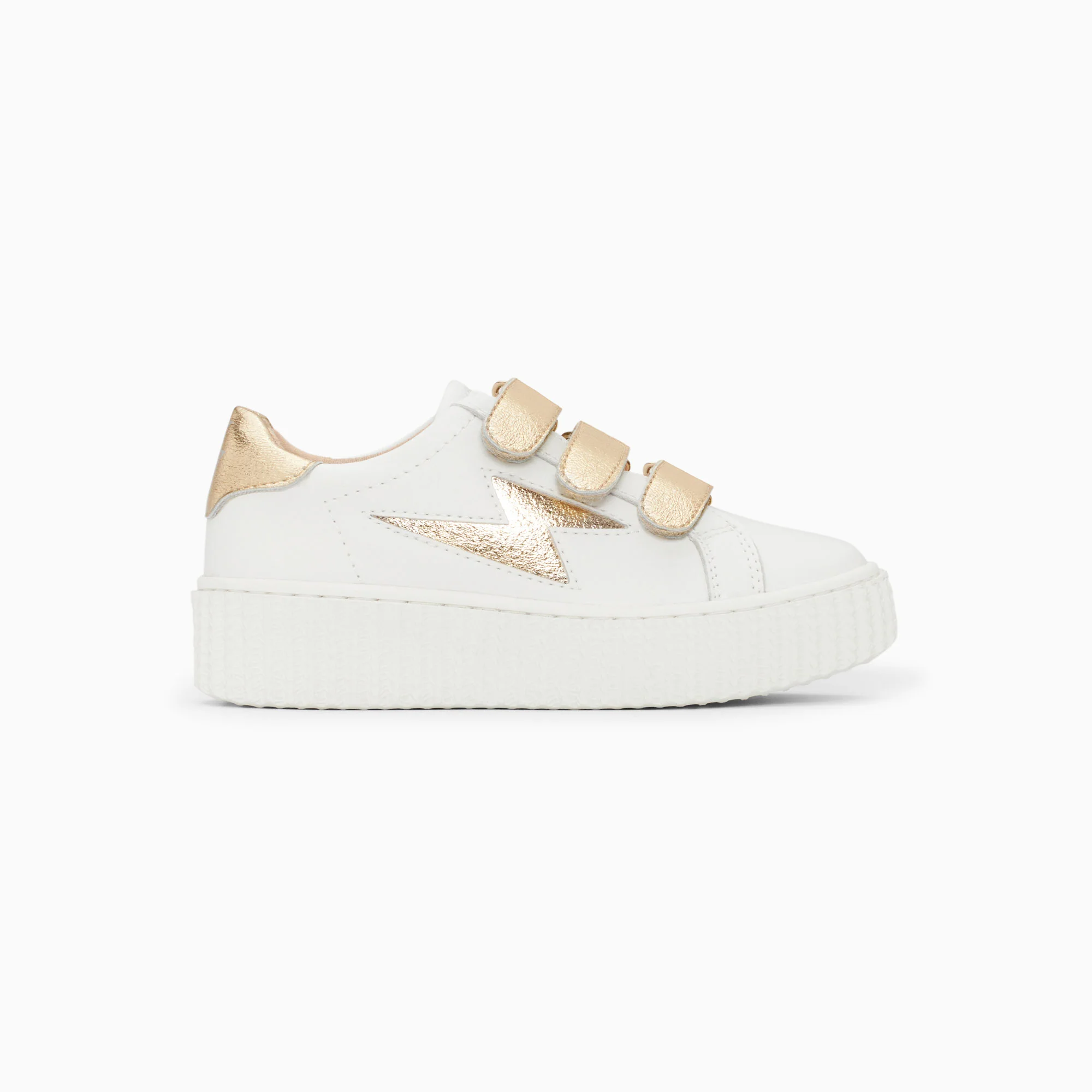 Sneakers-Baskets éclair Mini Marilou blanc et champagne à scratchs