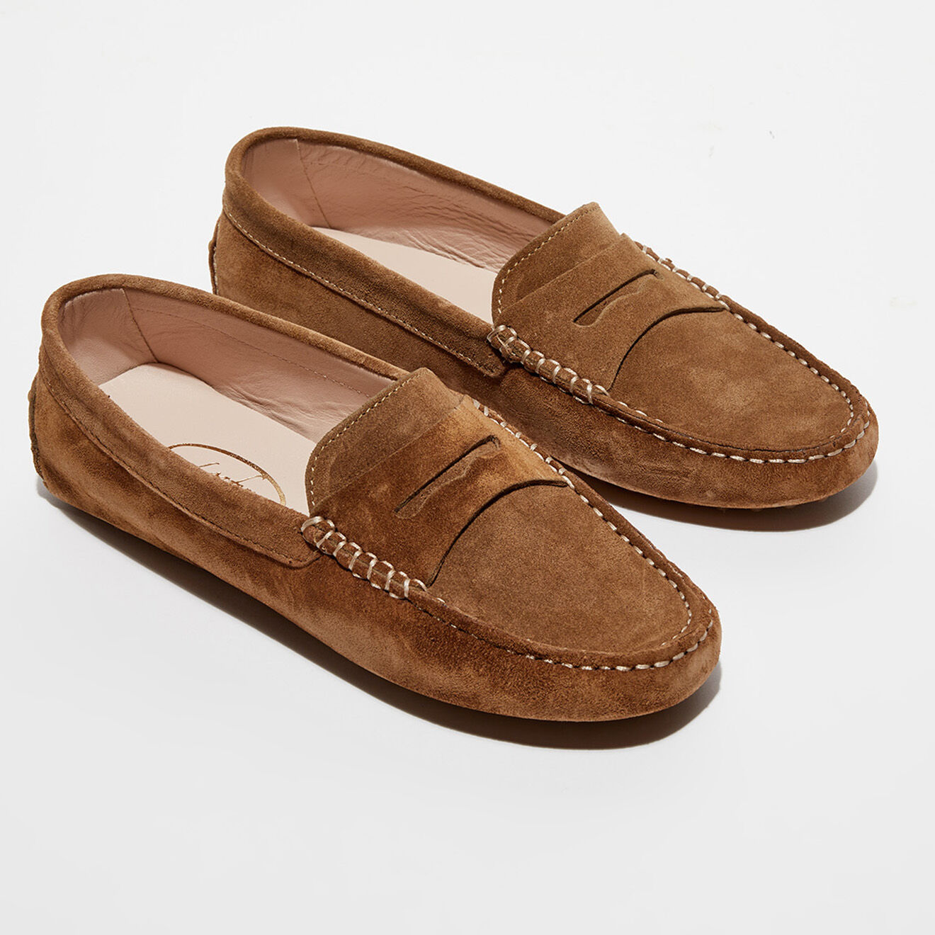 Loafers Mocassins en Velours de Cuir Jade camel