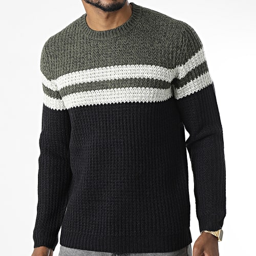 Pull Lazlo Noir Vert Kaki Blanc