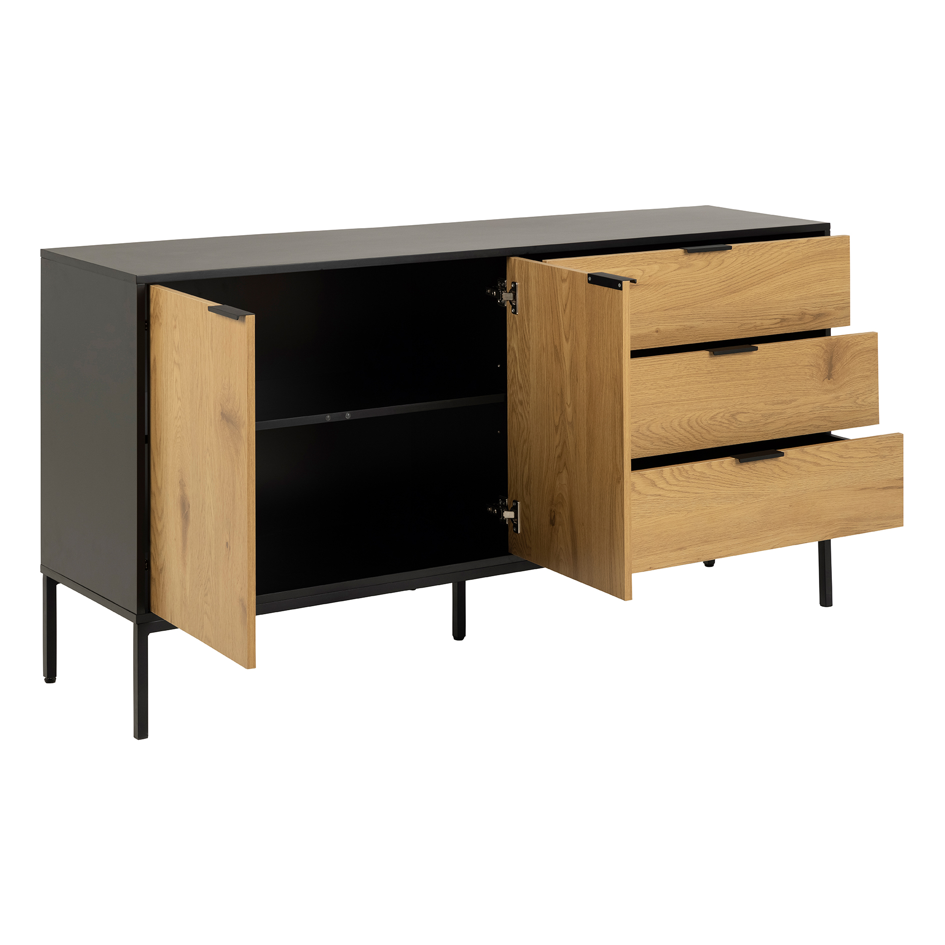 Anrichte SEAFORD - schwarz - Wildeiche - 160 cm