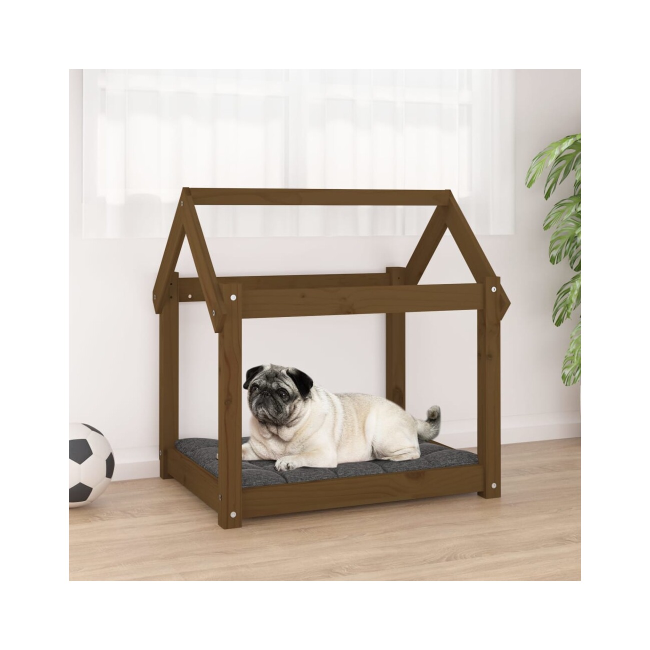 VidaXL Hundebett M (71x55x70 cm) aus Kiefernholz dunkelbraun