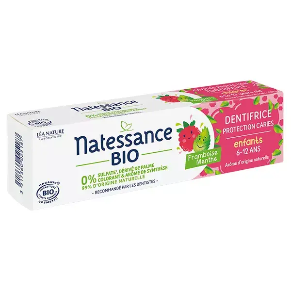 Pasta de dente infantil Natessance Oral Care sabor framboesa e menta orgânica, 75ml