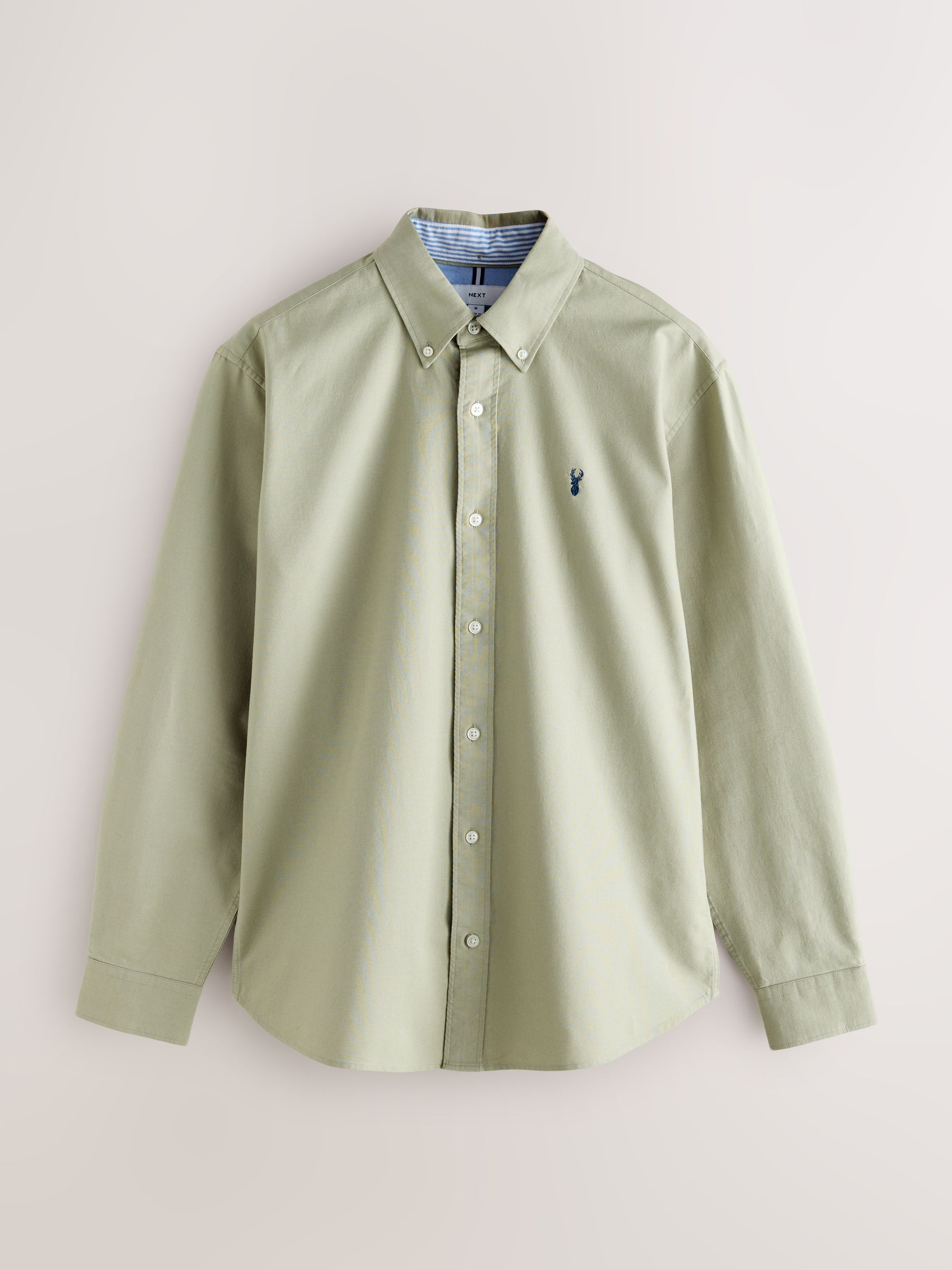 Grijs-groen - Slim Fit - Oxford-hemd met lange mouwen