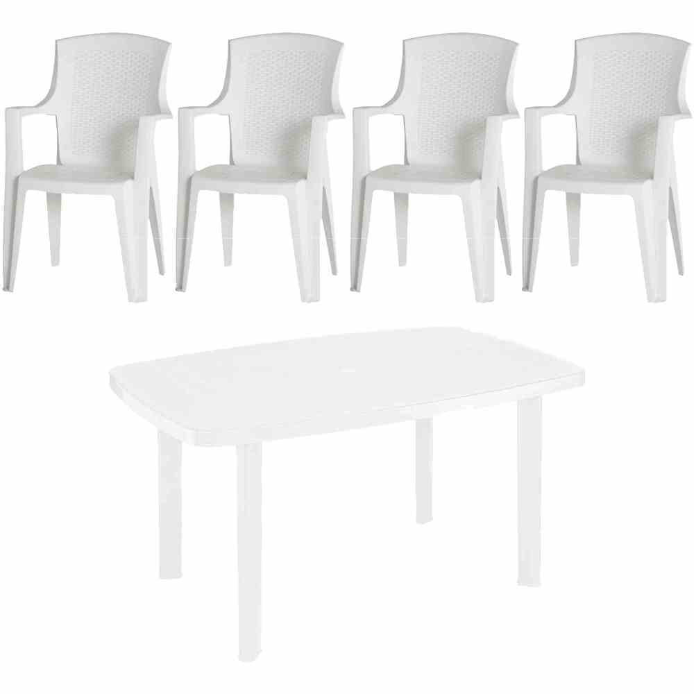 5-teiliges Gartenmöbel-Set EDEN + FARO - weiß - Kunststoff