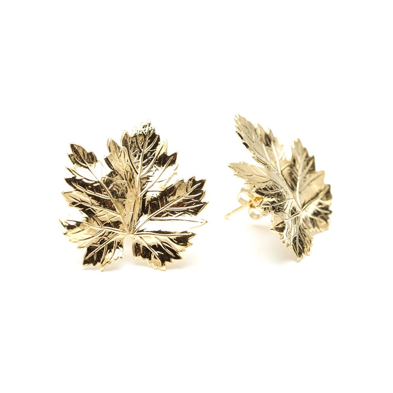 maxi boucles d'oreilles puces feuilles doré à l'or fin - HÉRA