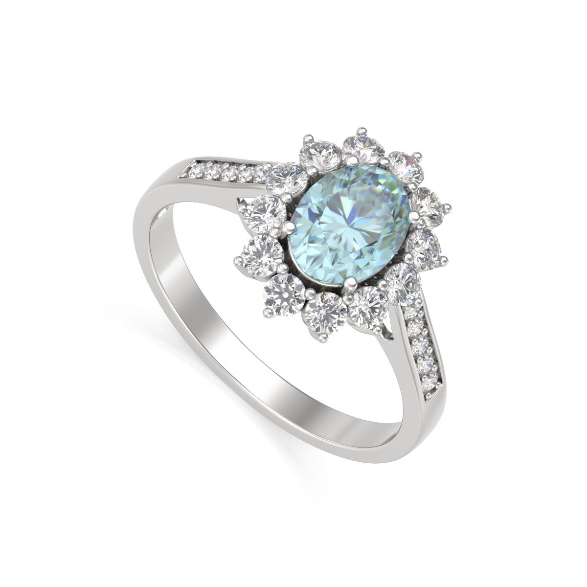 Bague ADEN Or 585 Blanc Aigue-Marine et diamants 2.92grs
