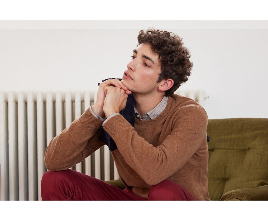 Pull col rond homme laine Noisette Chiné - CONAN