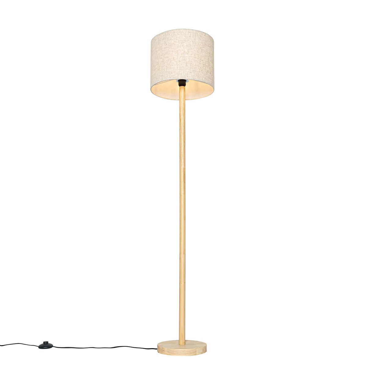 Landelijke vloerlamp hout met linnen kap beige 32 cm - Mels