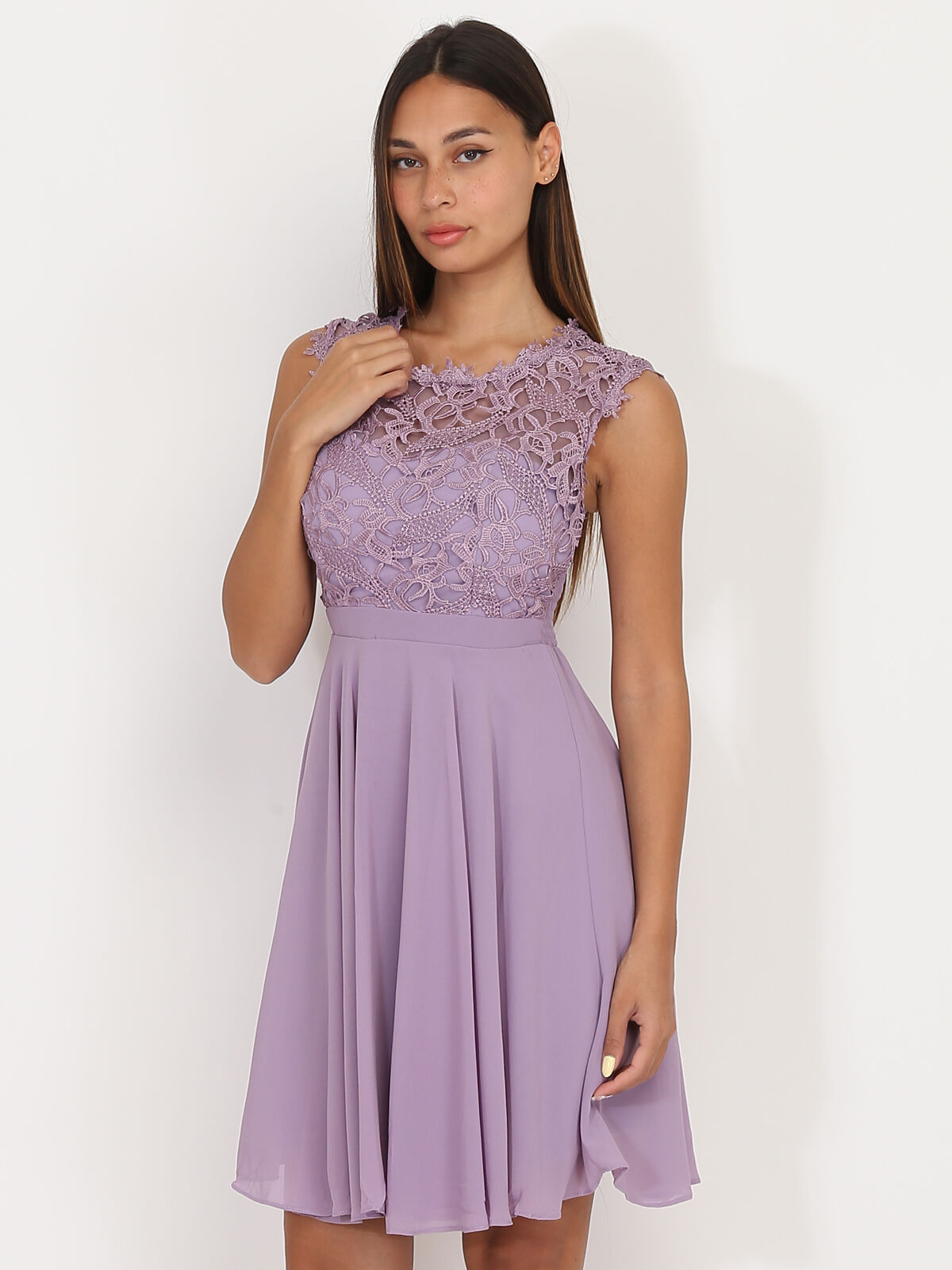 Robe à encolure dentelle grandes tailles- Violet clair