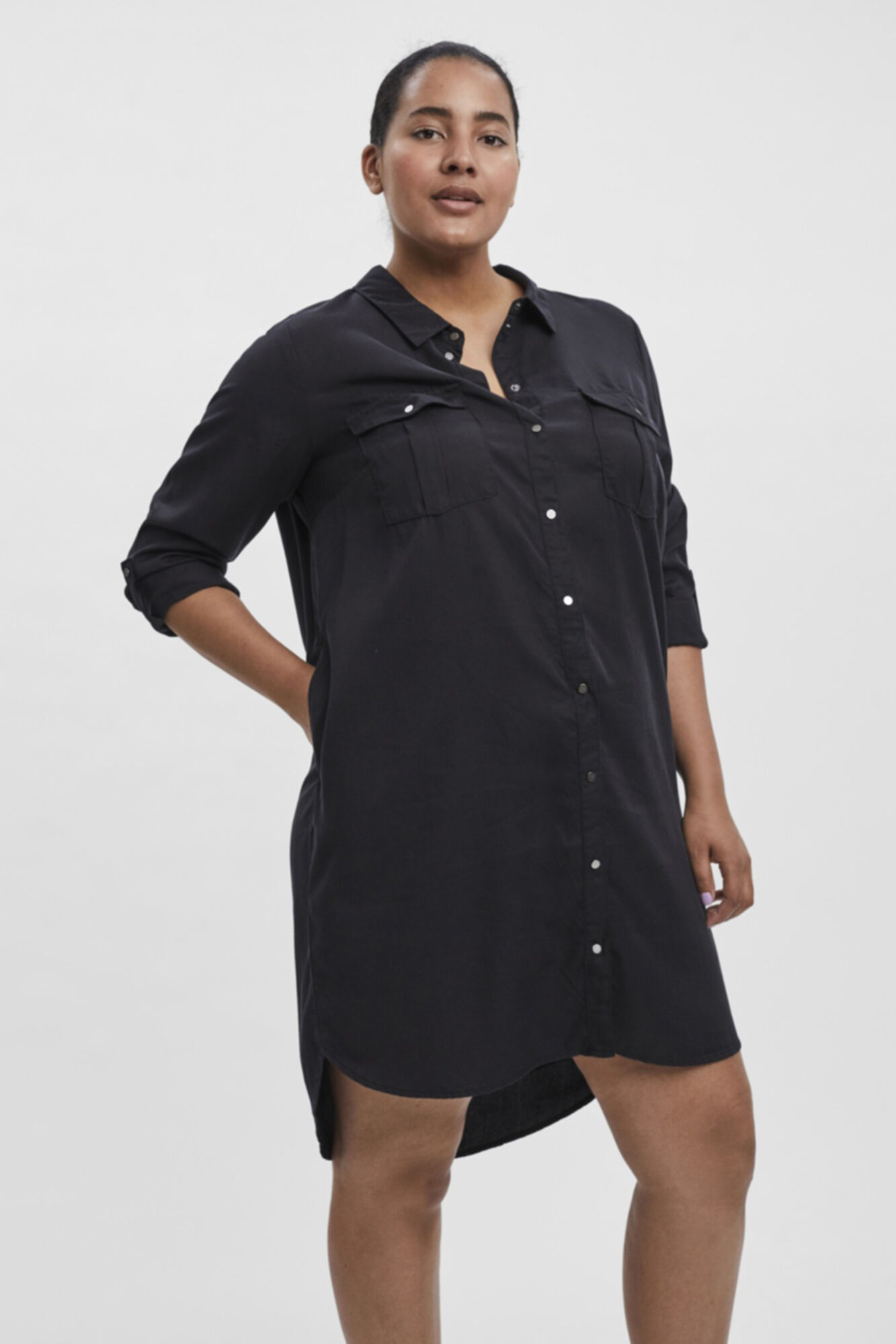Vestido curto estilo cowboy plus size - Preto
