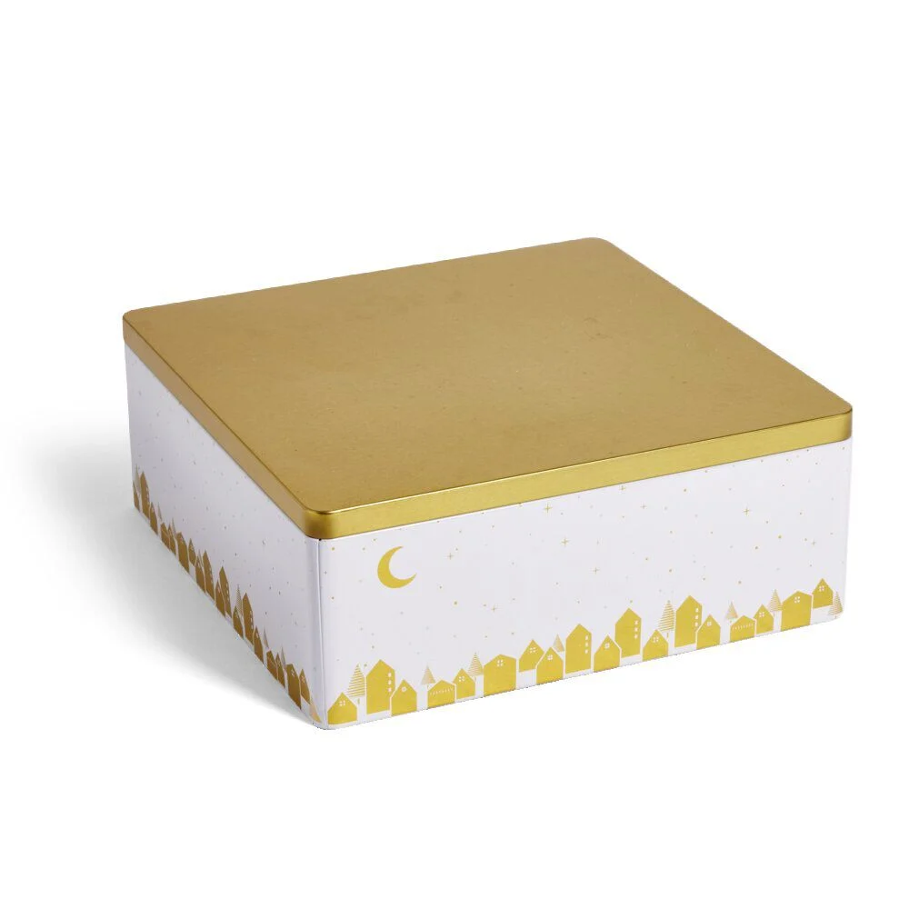 Boîte alimentaire carré en fer décor doré 26x26xH10cm