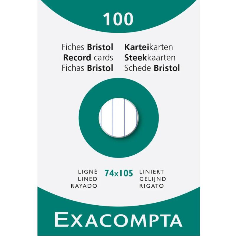 Étui de 100 fiches - bristol ligné non perforé 74x105mm - Blanc