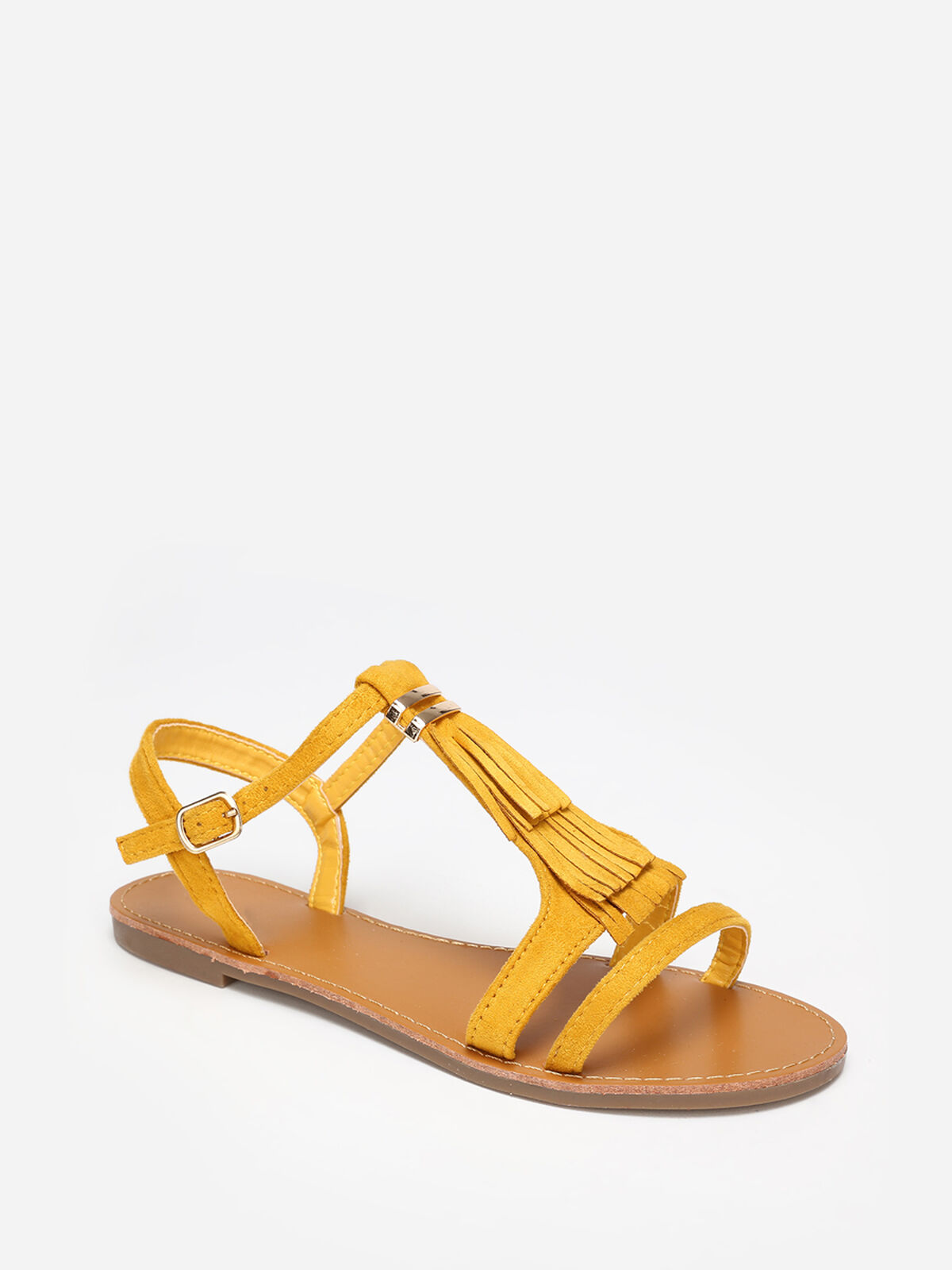 Sandales en suédine avec franges- Jaune
