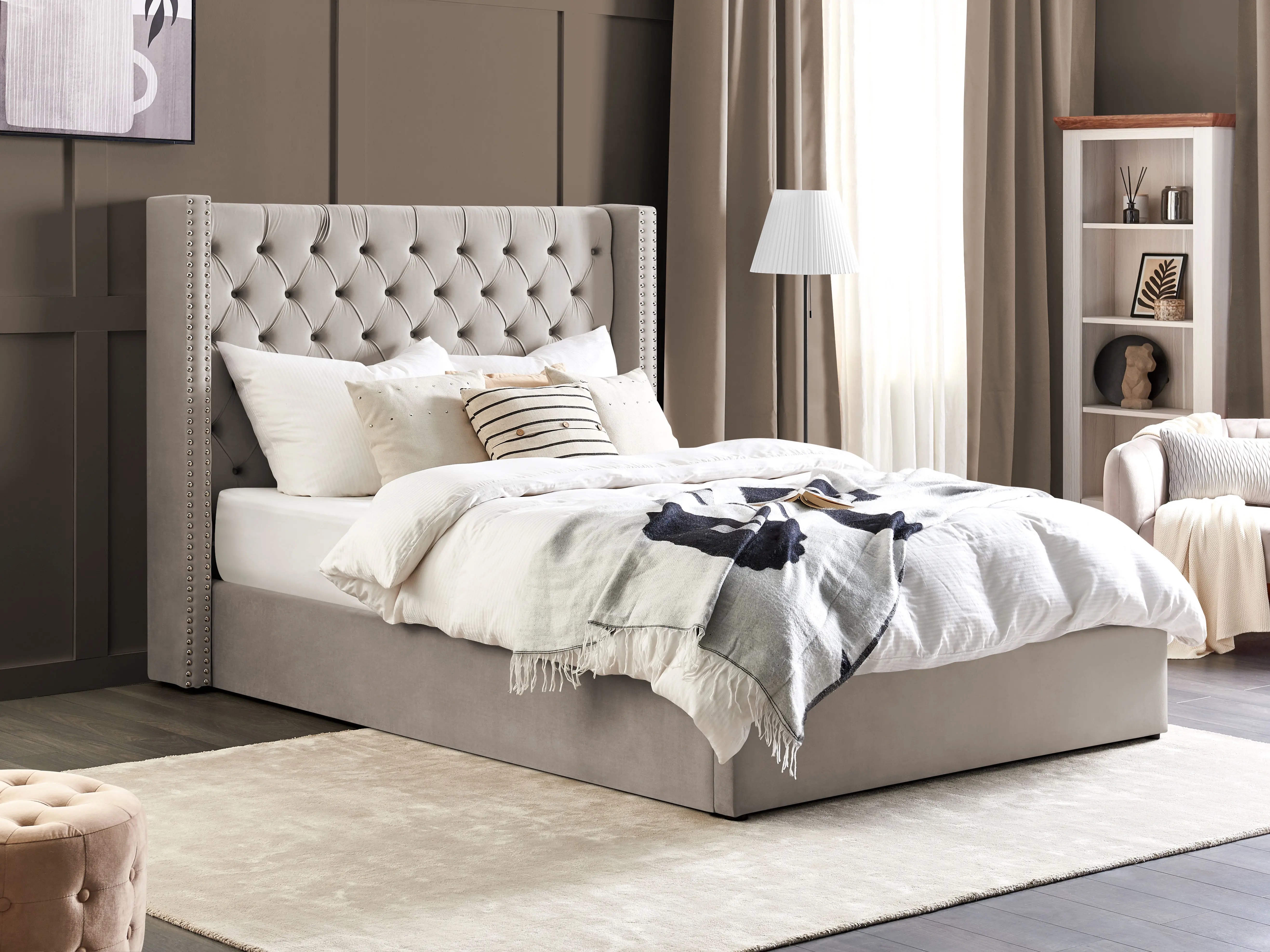 Bed met opbergruimte Fluweel LUBBON 160 x 200 cm Lichtgrijs