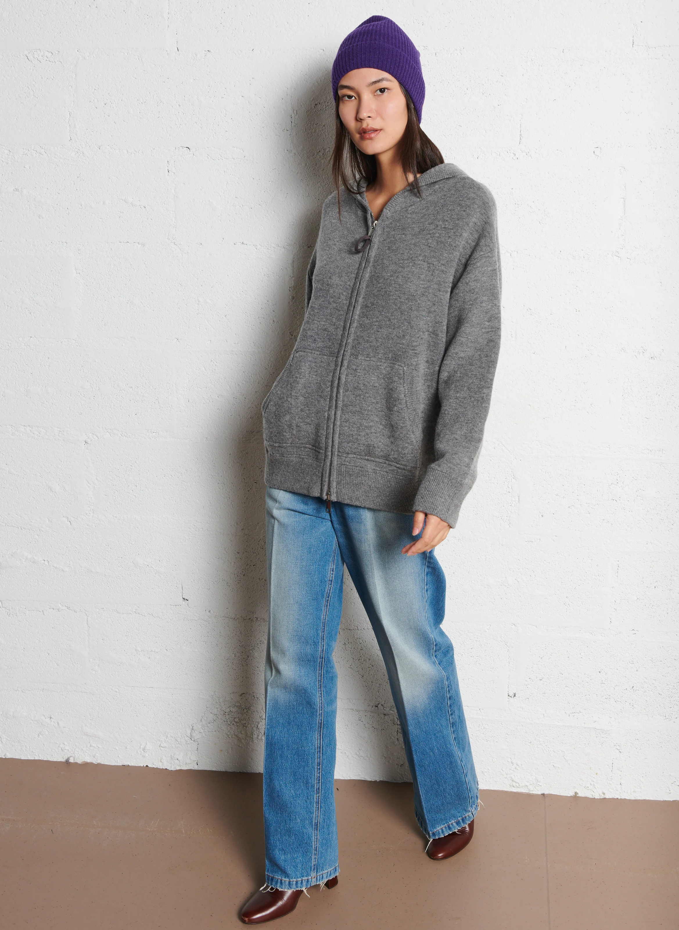 AGATHE - Sweat à capuche oversize en laine mélangée | Gris