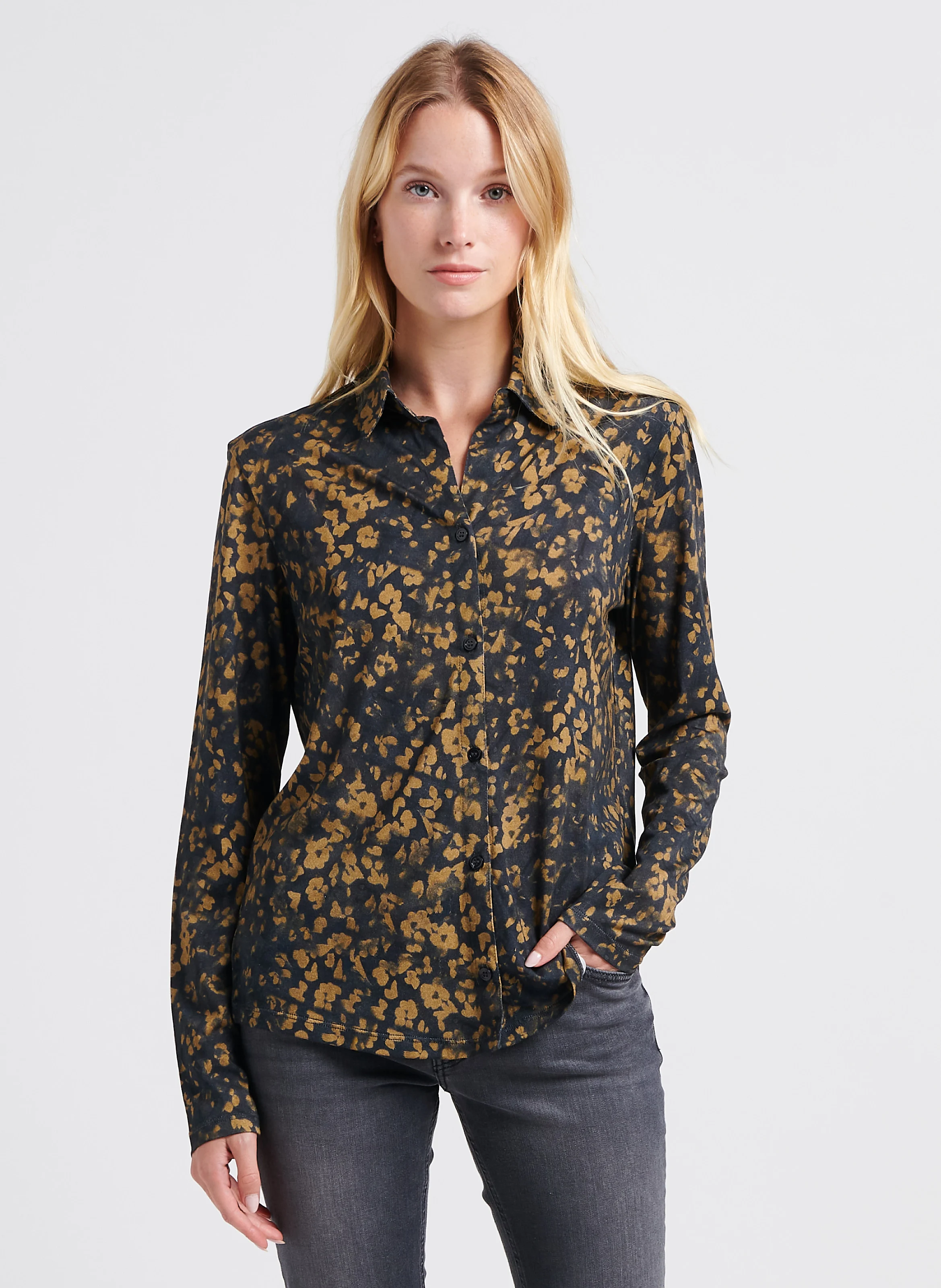 Chemise col classique à imprimés tachetés | Bleu