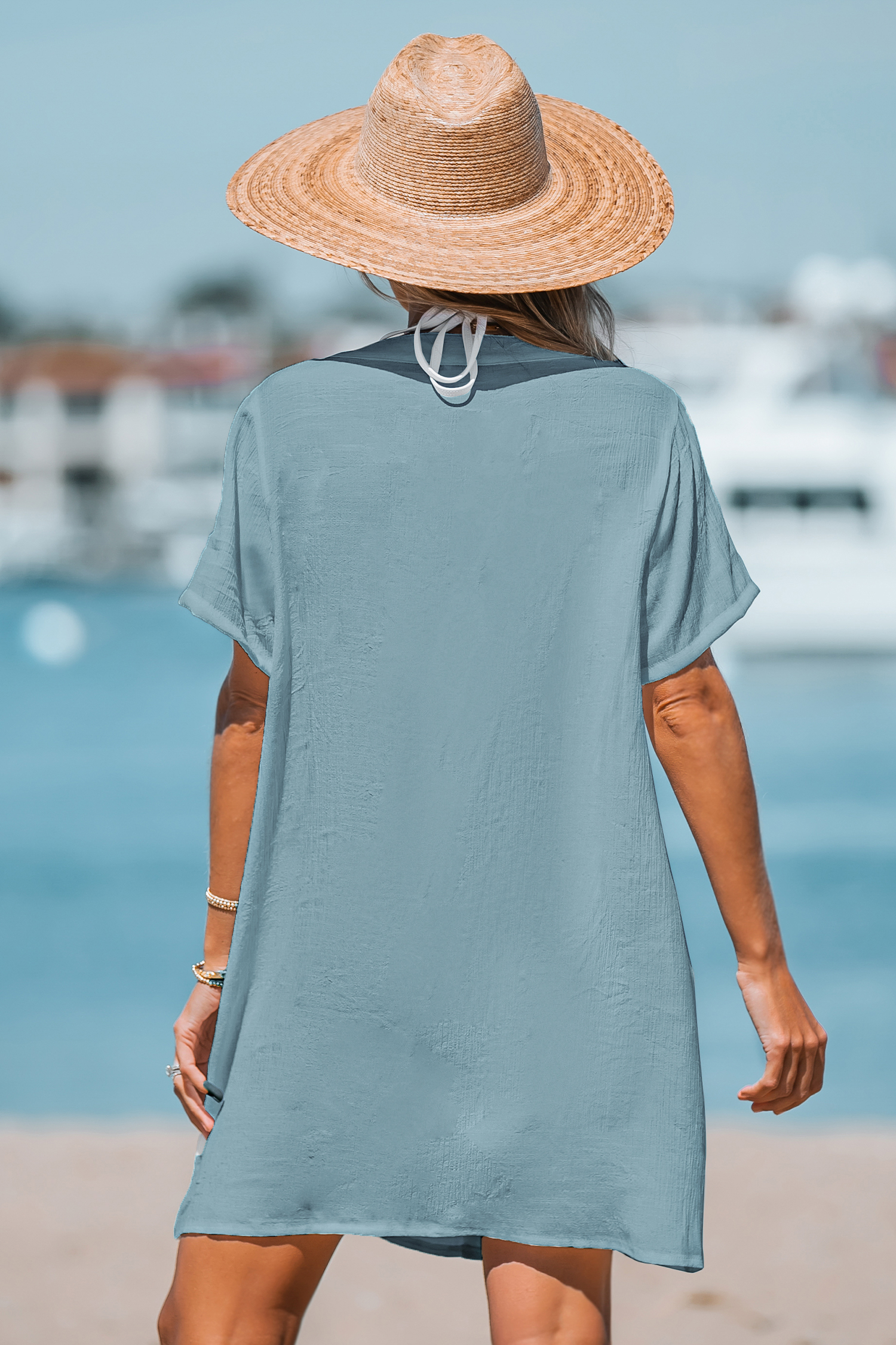 Robe cover up à col en V bleu tendre