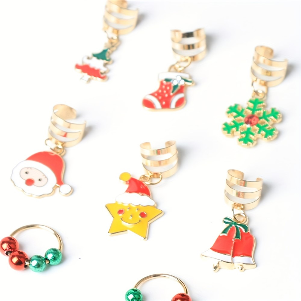 (10er Set) Haar Schmuck Weihnachts Accessoire Dreadlock Zopf Clips mit Anhänger - Grün / Rot