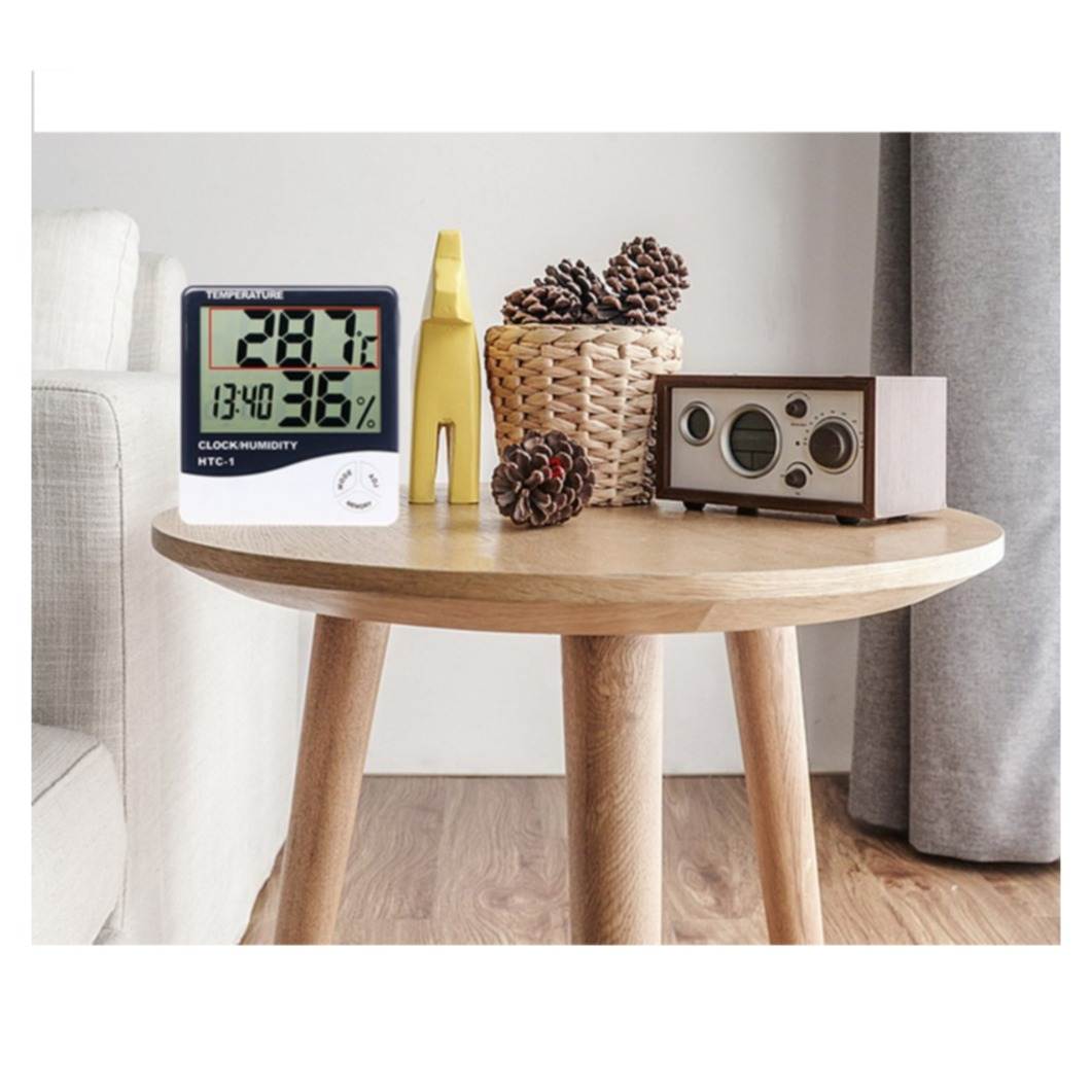 Digital LCD Indoor Uhr mit Thermometer Hygrometer Feuchtigkeitsmesser (Batteriebetrieben) - Weiss