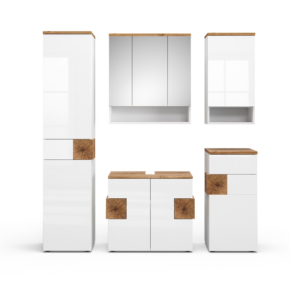 Vicco Badmöbel-Set Badezimmer-Möbel Bad-Schrank Eden Weiß Artisan modern Badezimmerschrank Waschbeckenunterschrank Spiegelschrank Hängeschrank Hochschrank Midischrank Schranktür Schrankfach