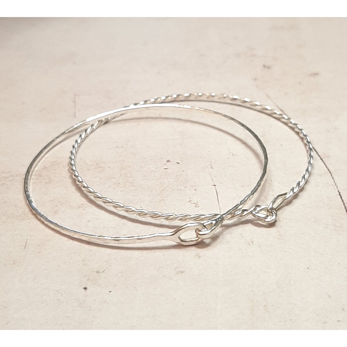 Ensemble de Bracelets Joncs en Argent Massif Duo