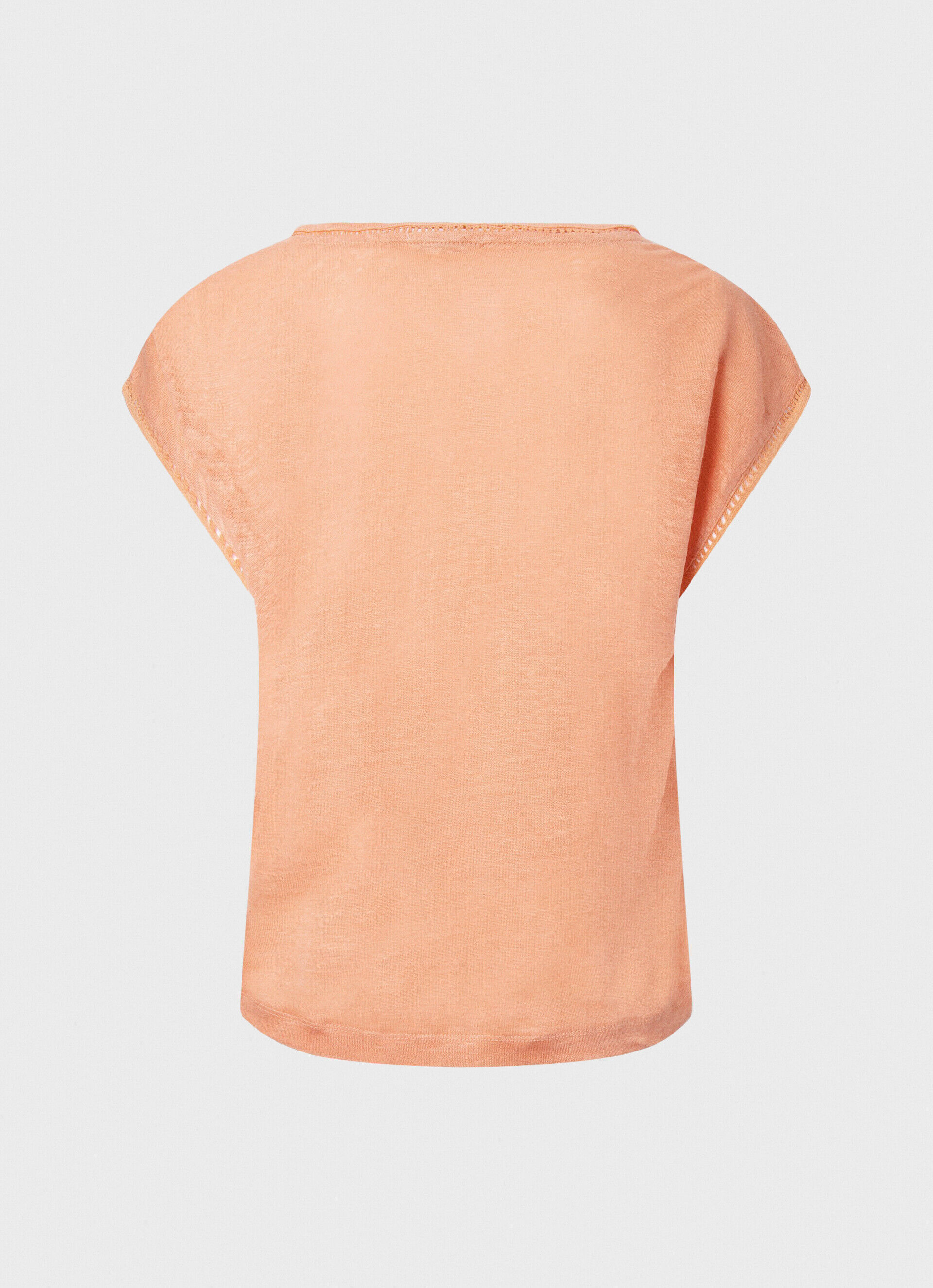 Camiseta de linho com decote em V - laranja pêssego