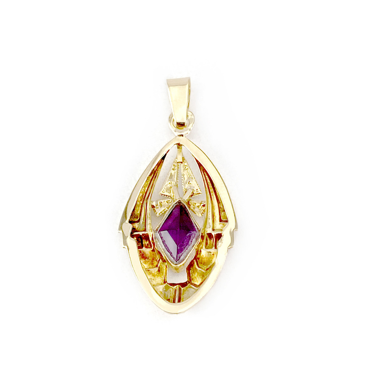 Pendentif d'occasion or 750 jaune et rhodié verre violet
