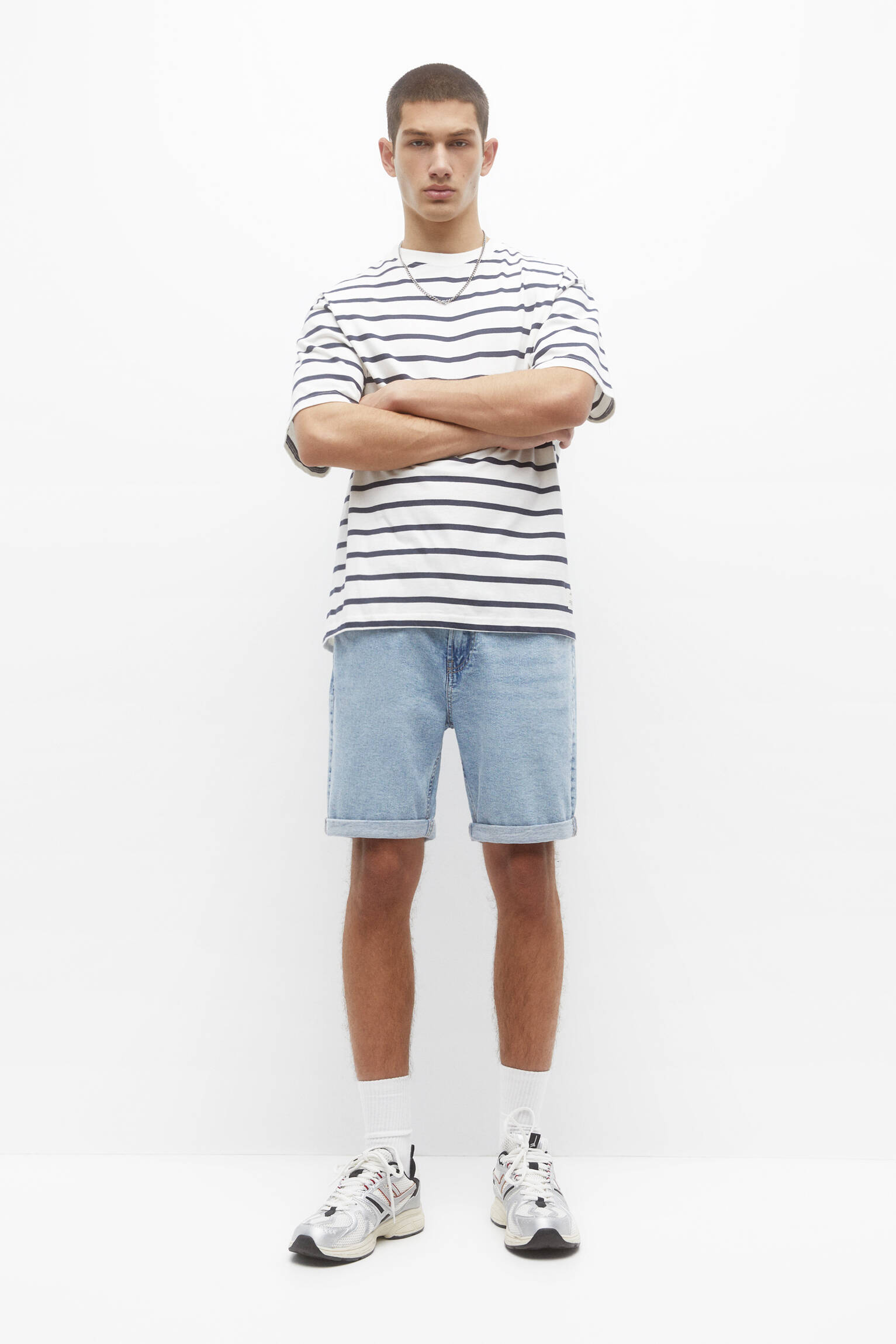 Bermuda jeans slim - Azul índigo claro