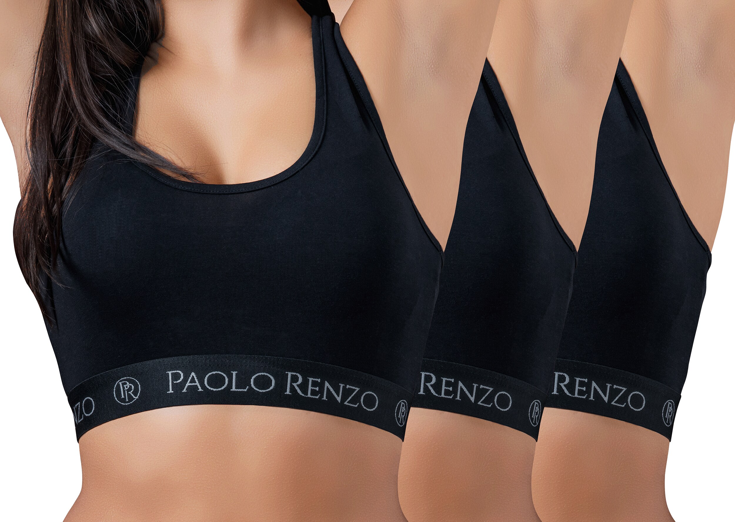 Paolo Renzo® Damen Baumwoll-Bustier SPORT LINE 3 Paar - Größe S - Grau