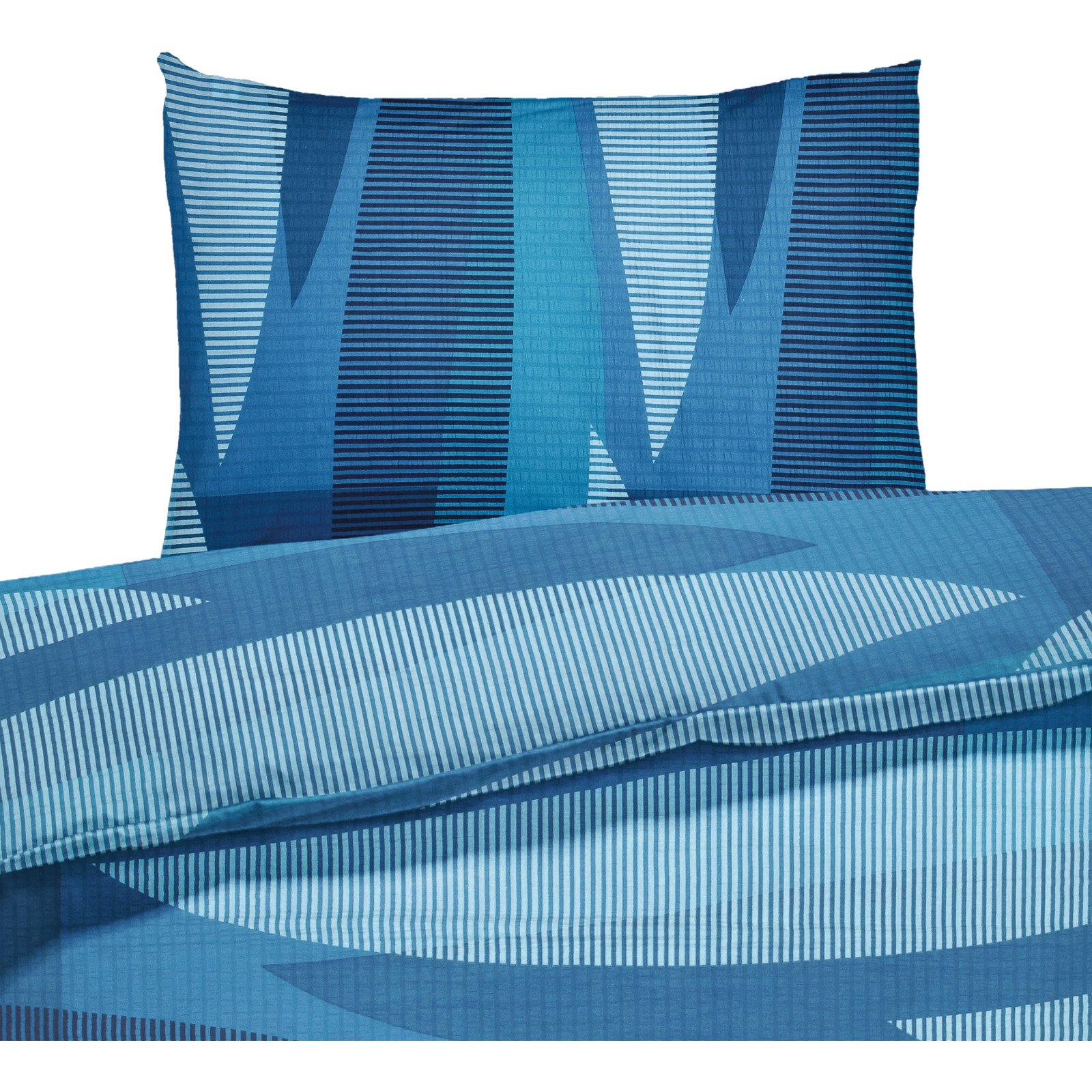 Bettwäsche Seersucker Geometrie blau 160x210 65x100 Bettanzug Nord