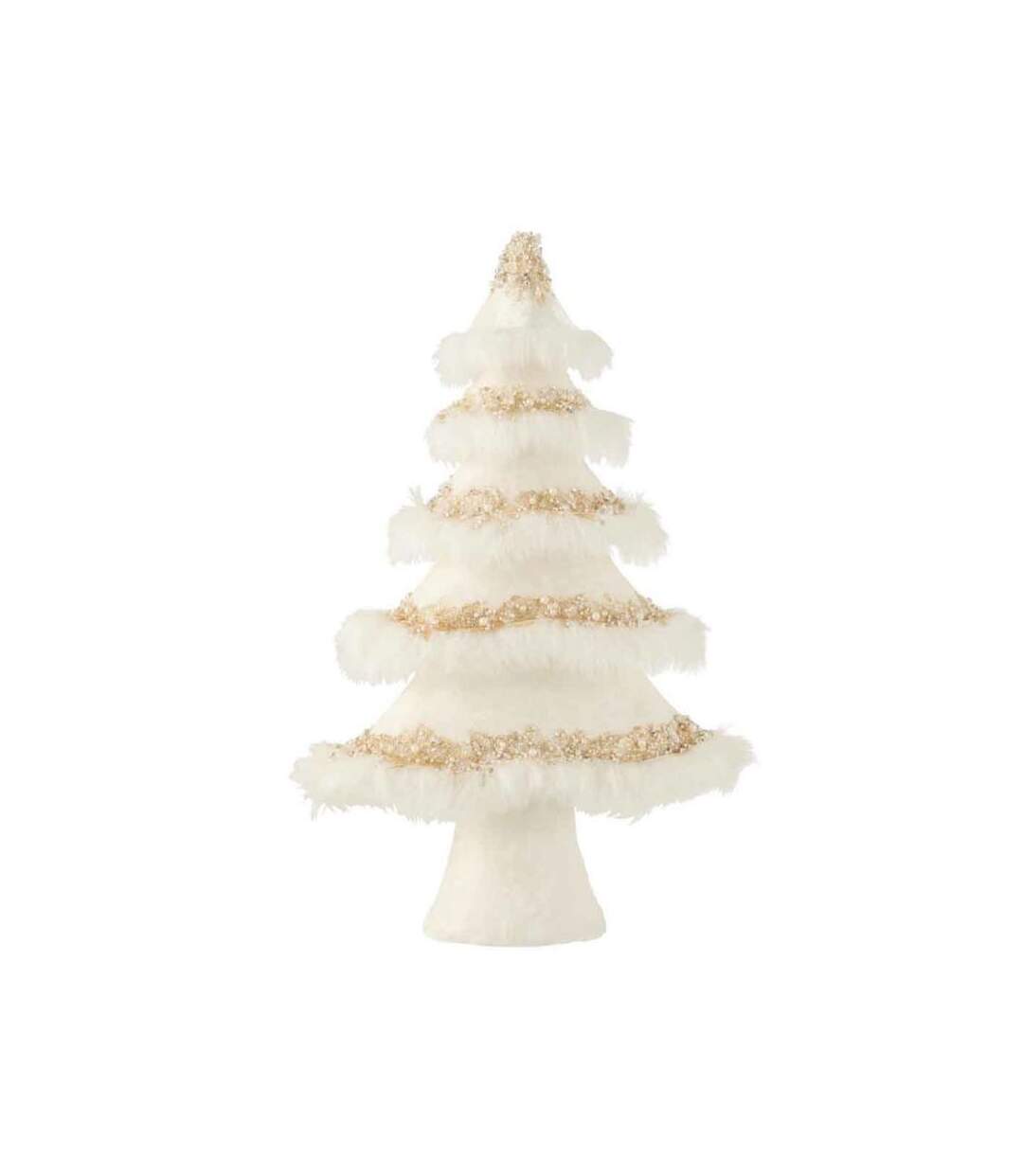 Paris Prix - Sapin De Noël Velours plumes 51cm Blanc & Or