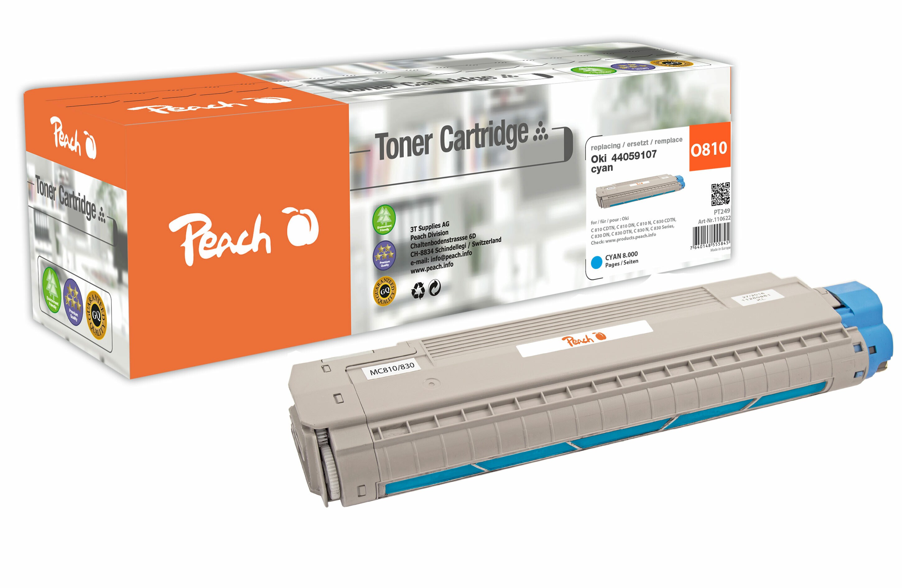 Peach O440591Toner cy ersetzt OKI 44059107 für z.B. OKI C 810 CDTN, OKI C 810 DN, OKI C 810 N, OKI C 830 CDTN, OKI C 830 DN, OKI C 830 DTN (wiederaufbereitet)