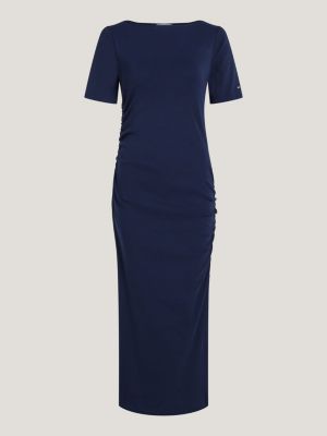 Vestido camiseta midi justo com franzidos