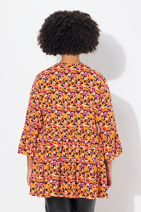 Tunikabluse, A-Linie, Camouflage-Print, Volants