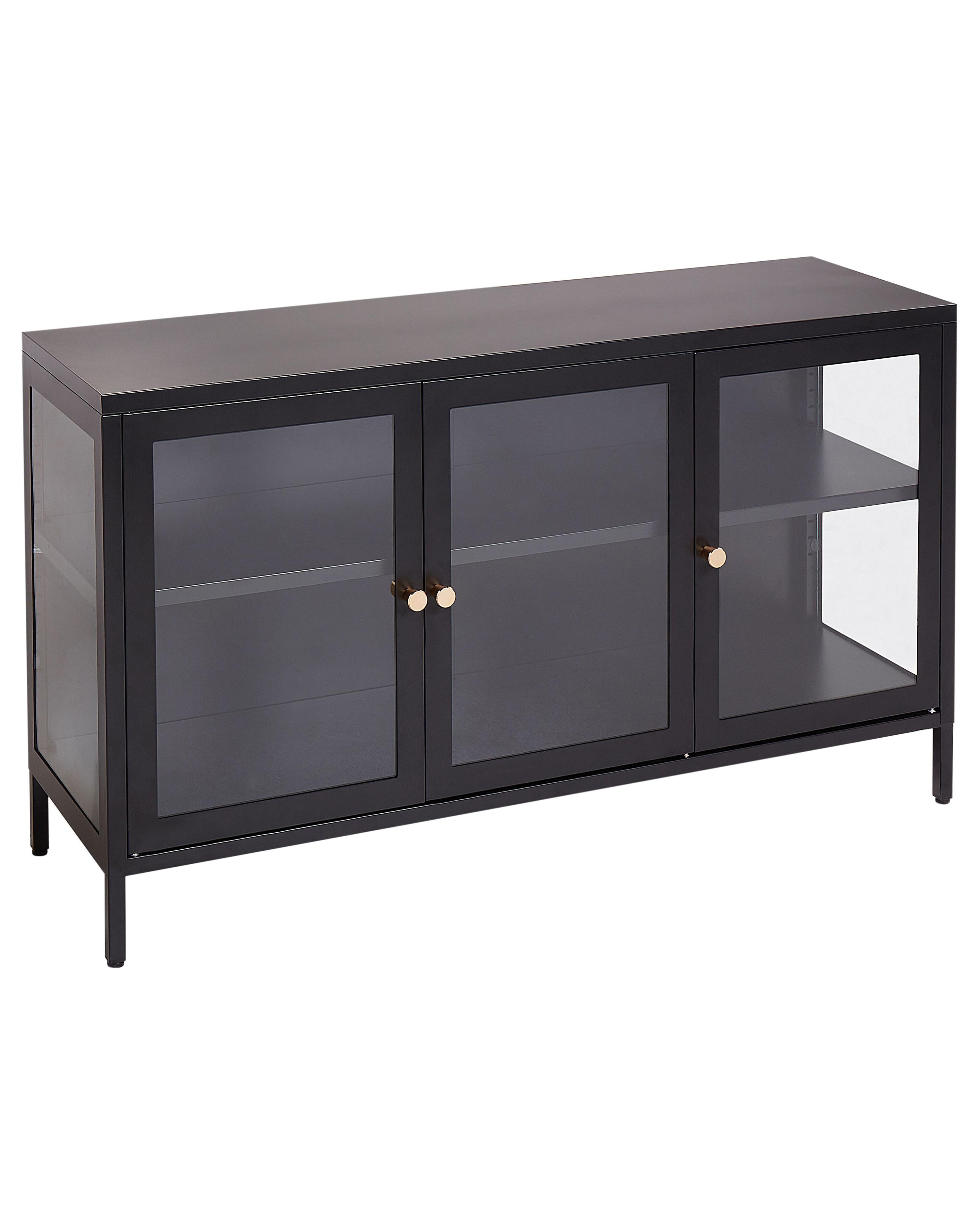 Dressoir met glazen deuren NEWPORT Metaal 115 cm Zwart