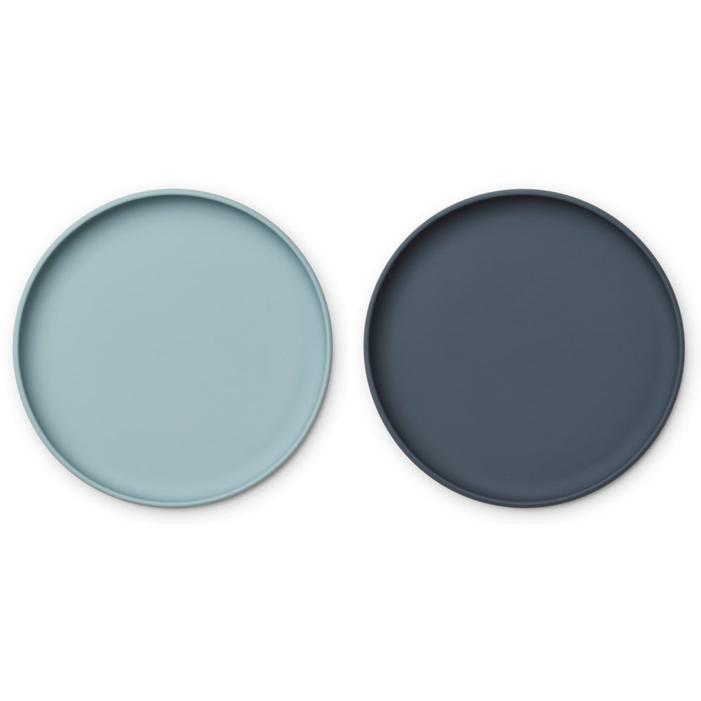 Køb LIEWOOD Brandon Silikone Tallerken 2-pak Sea Blue/Whale Blue Mix