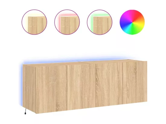 Meubles TV muraux lumières LED 2 pcs chêne sonoma 60x35x41 cm