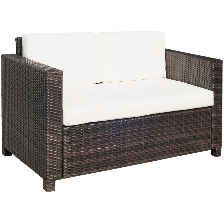 Outsunny Rattan Sofa mit Sitzkissen braun, weiß