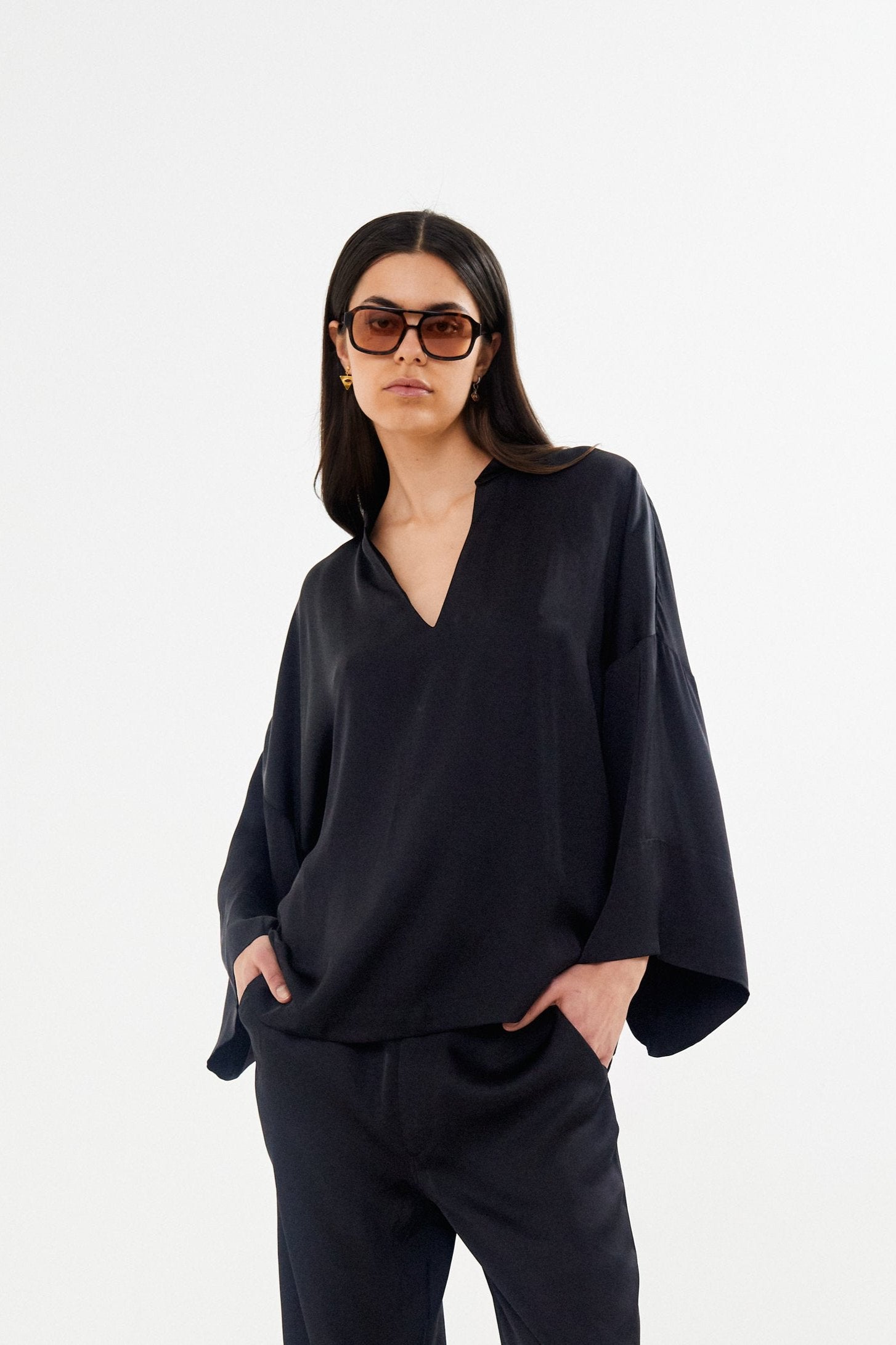 Rabens Saloner  Aiva Solid tunic bluse - sort