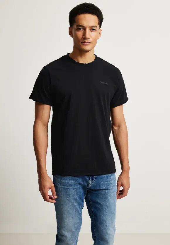 Slub T mit offenen Kanten - Black