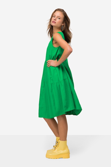 Leinenmix-Kleid, uni, V-Ausschnitt, ärmellos