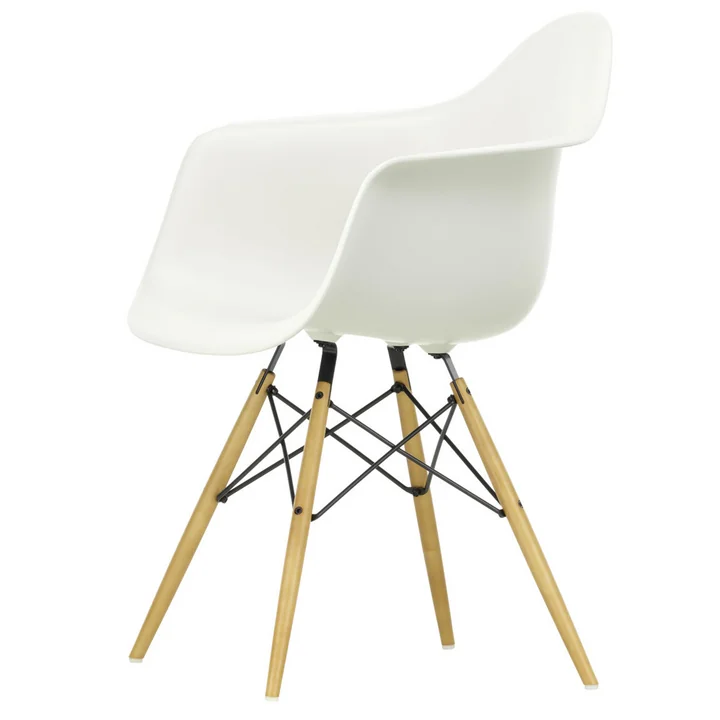Vitra - Eames Plastic Armchair DAW, Ahorn gelblich / weiss (Filzgleiter weiss)