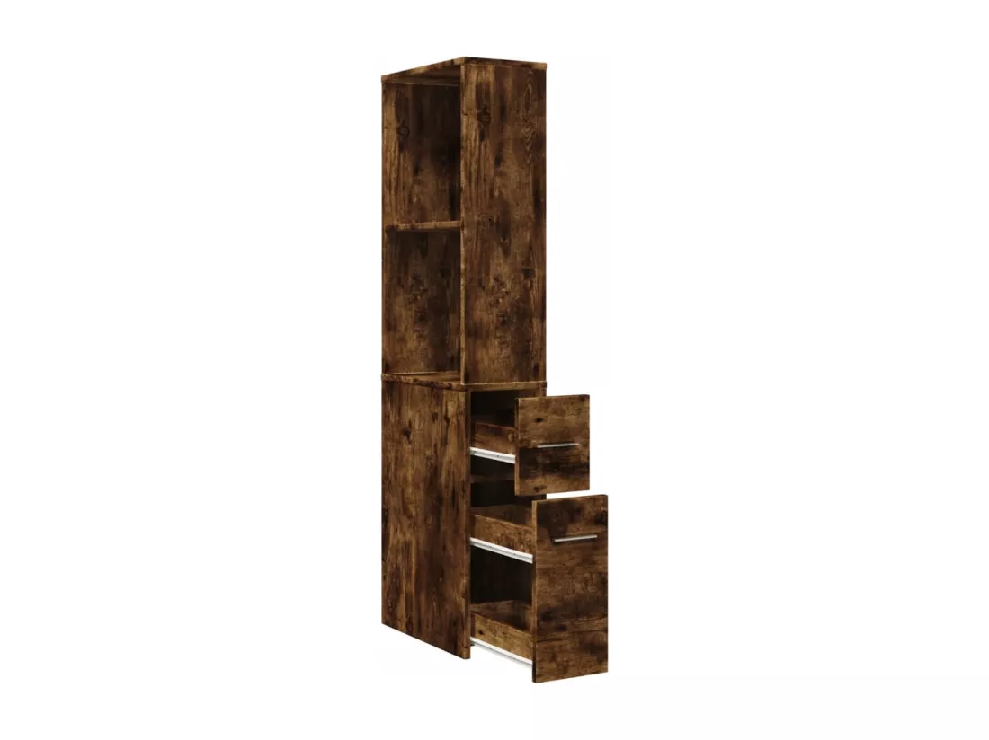 Armoire de salle de bain étroite avec roulettes chêne fumé