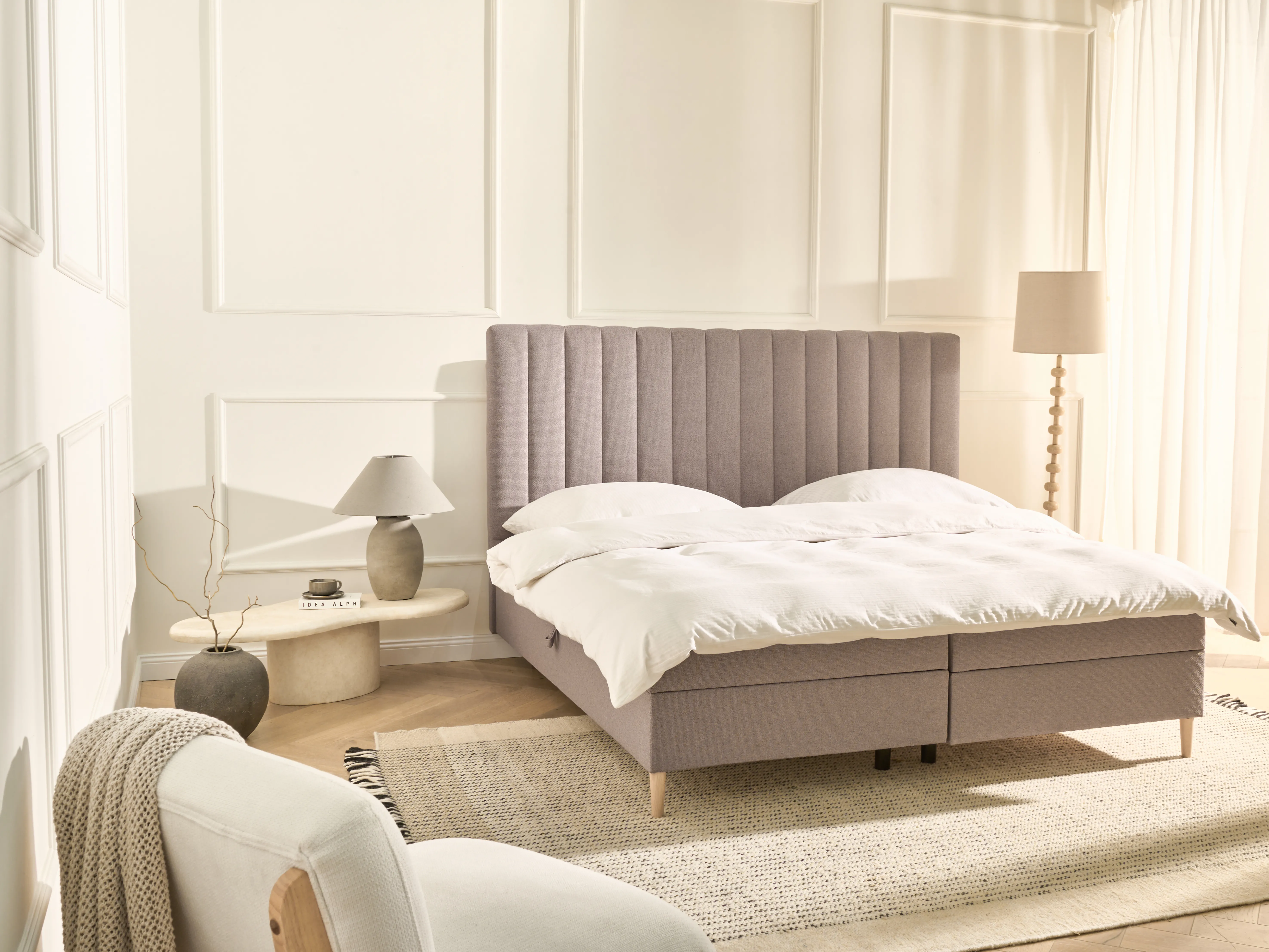 Boxspring met opbergruimte Stof OFFICER 180 x 200 cm Taupe