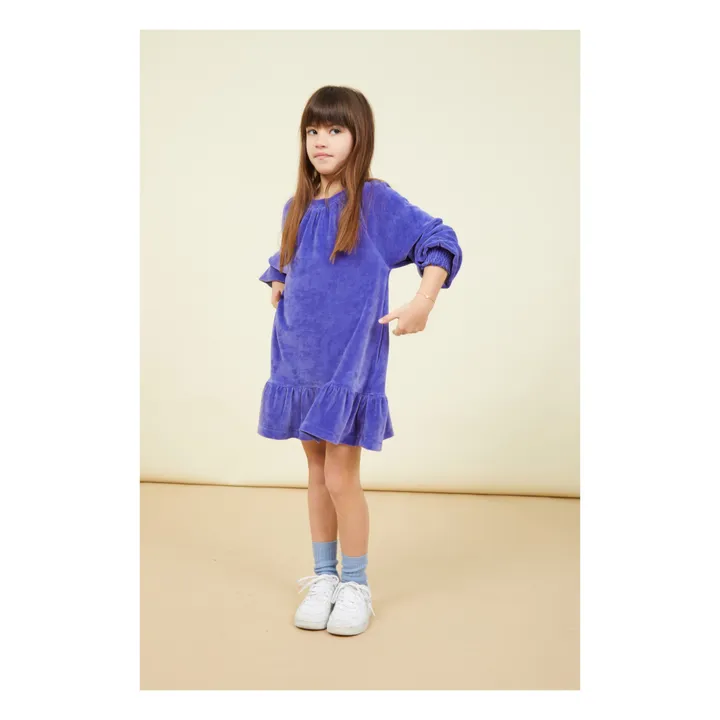 SMALLABLE BASICS Robe Fille Courte à Volants en Velours | Bleu indigo